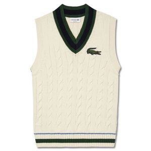 🔥EUC Lacoste🔥 Cable Knit Sweater Golf Vest White/Gray - 23 Unisex